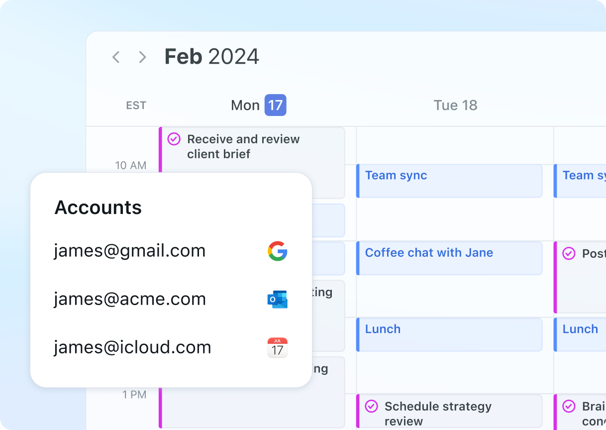Motion AI scheduling dashboard showing combined calendars with auto-scheduled tasks filling available time blocks