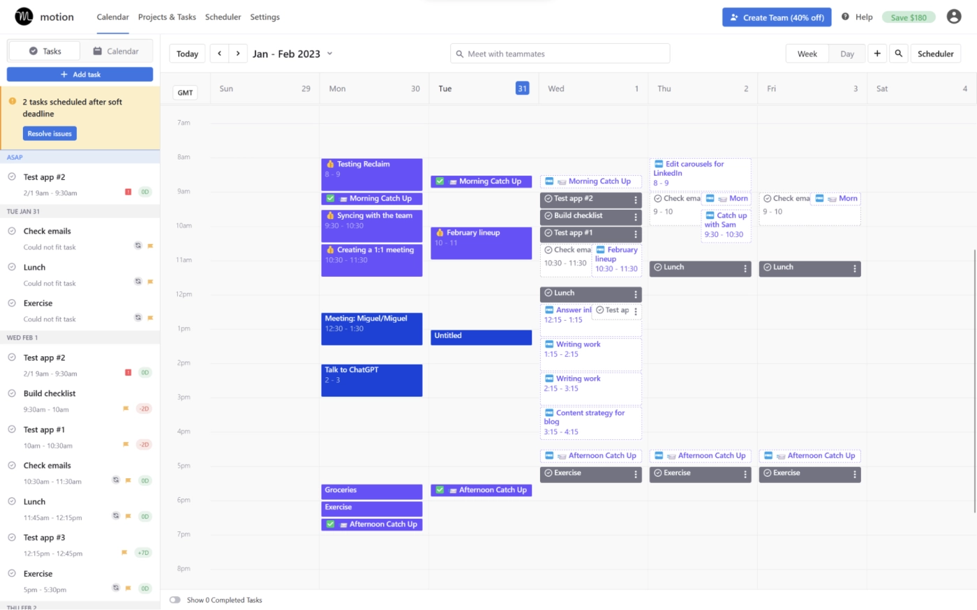 Screenshot of task overview in Motion