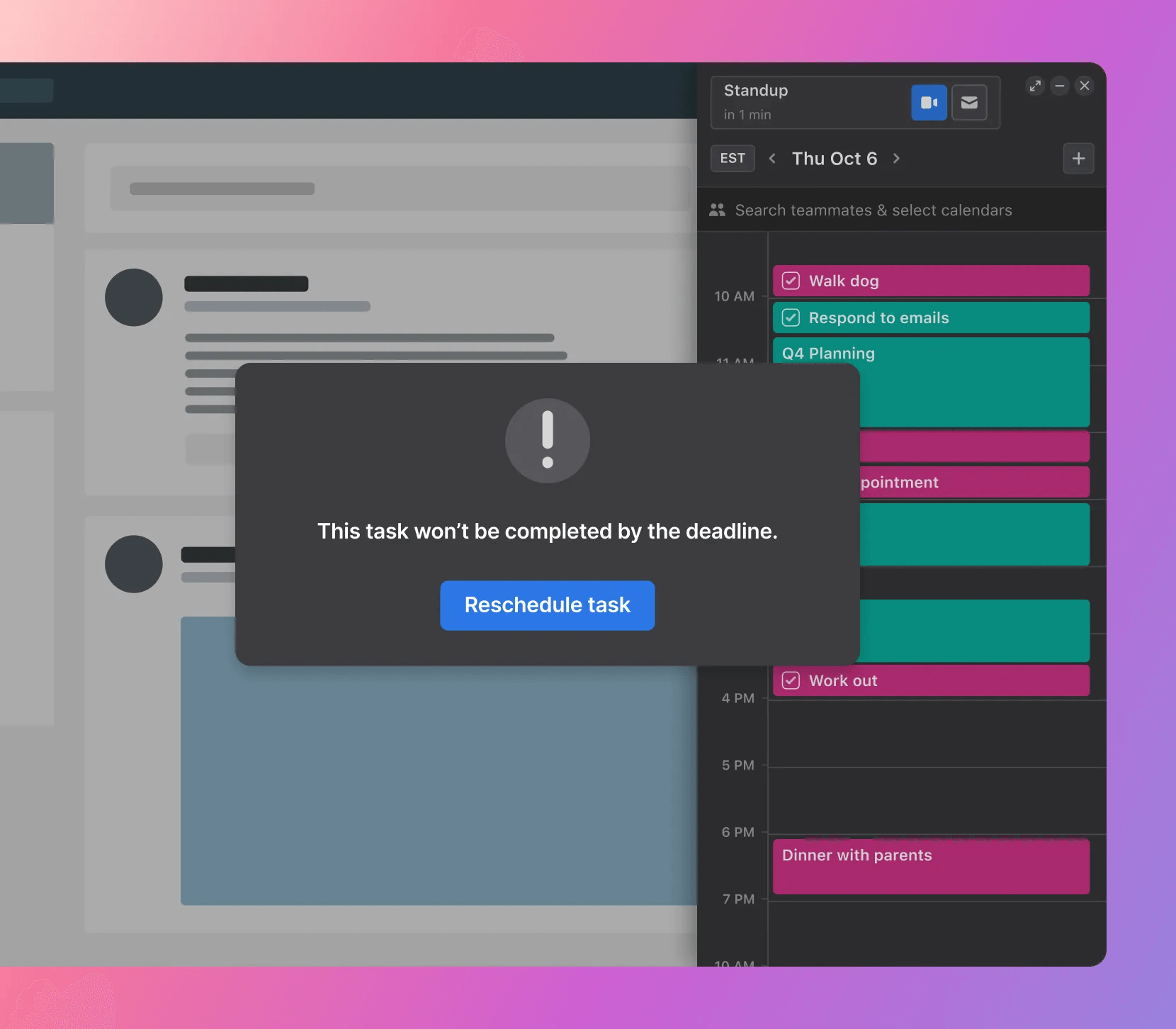 A deadline notification in Motion