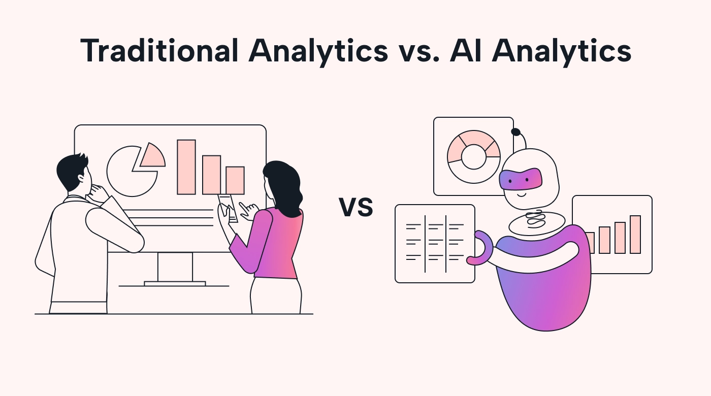 Illustration that compares traditional vs AI analytics