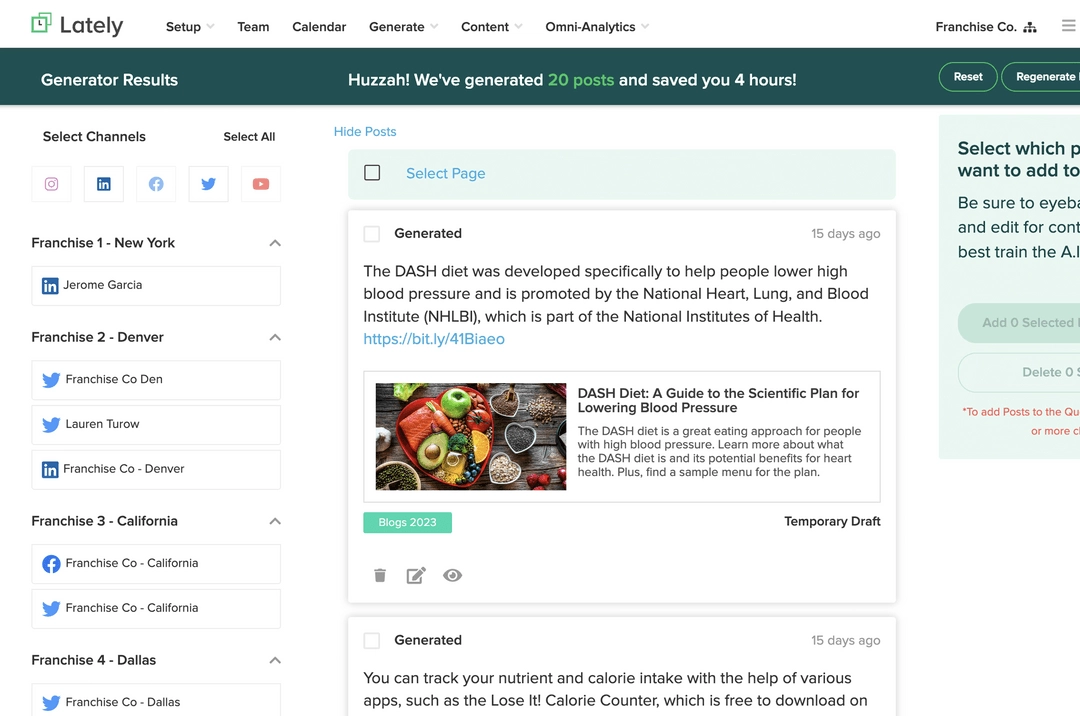 Screenshot of Lately interface