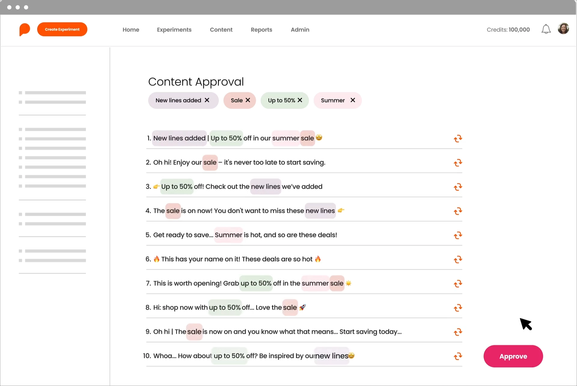 Screenshot of Phrasee interface