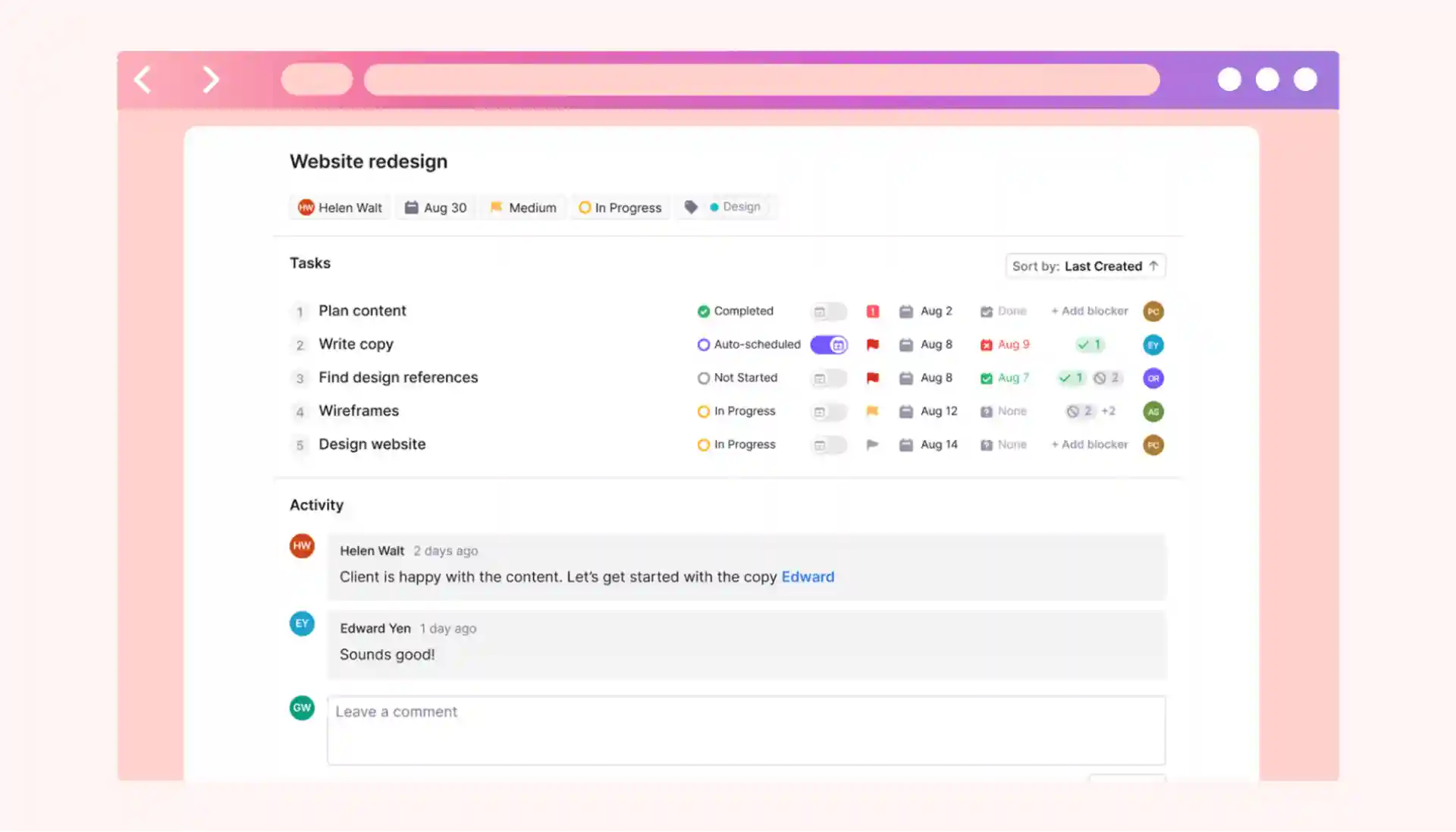 Motion project page example