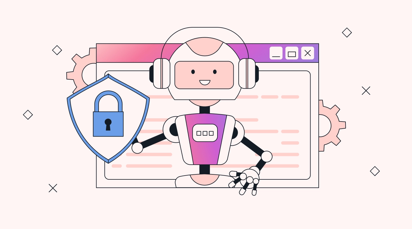 A robot with a padlock and a laptop