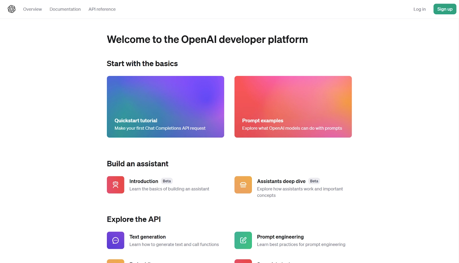 Screenshot of the OpenAI API homepage