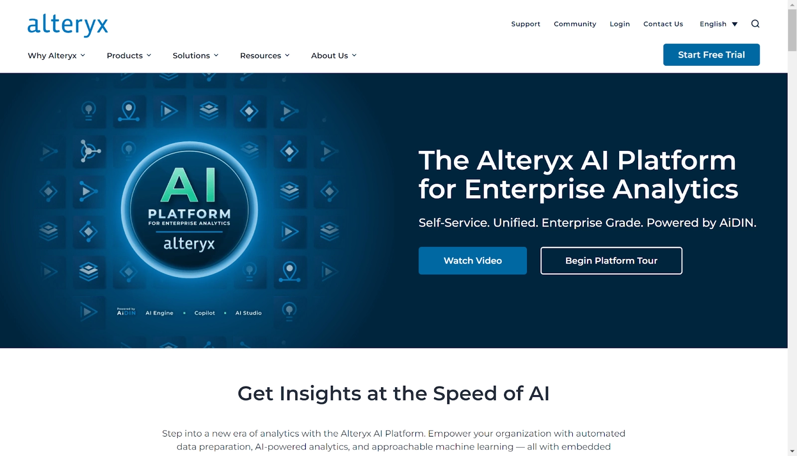 Screenshot of the Alteryx homepage