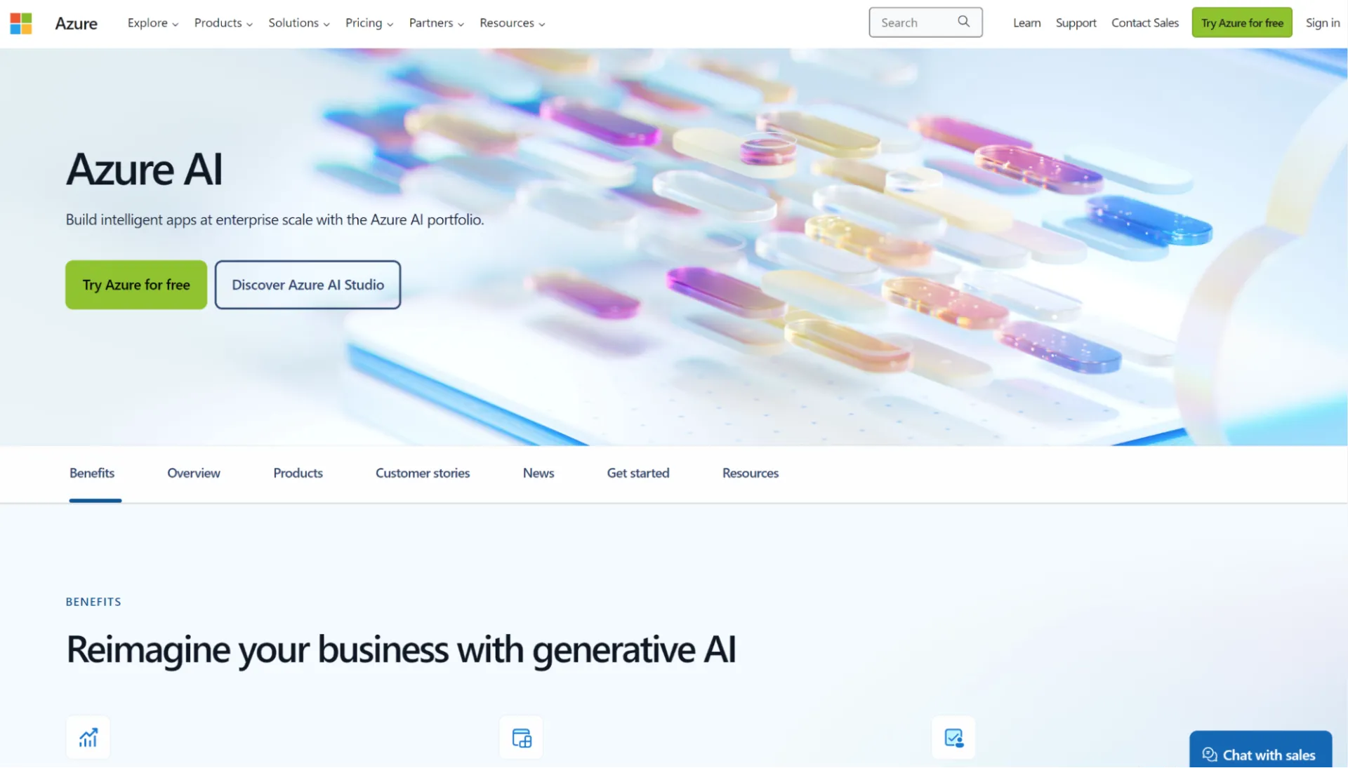 Screenshot of the Microsoft Azure AI homepage