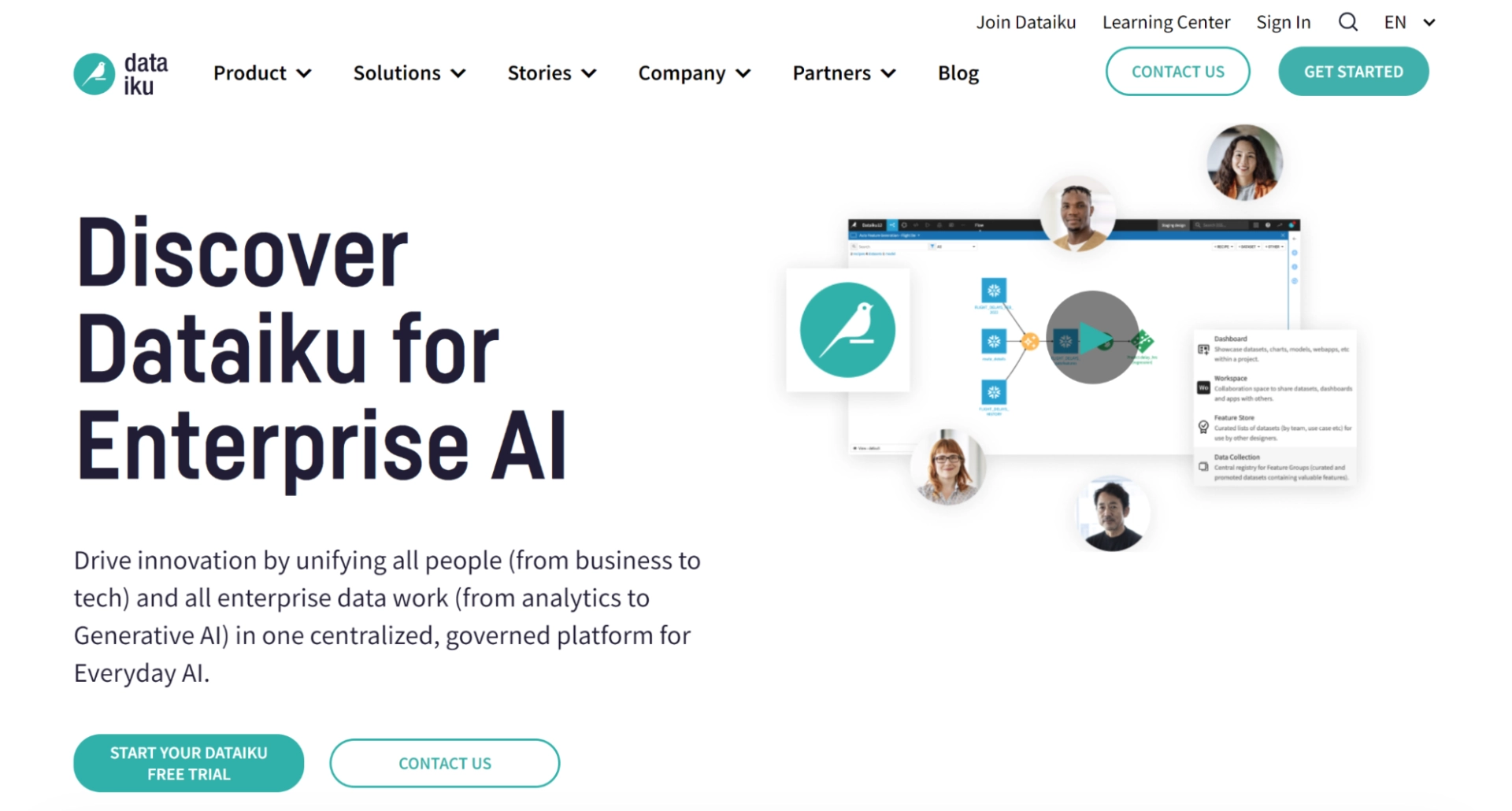 Screenshot of the Dataiku AI platform page