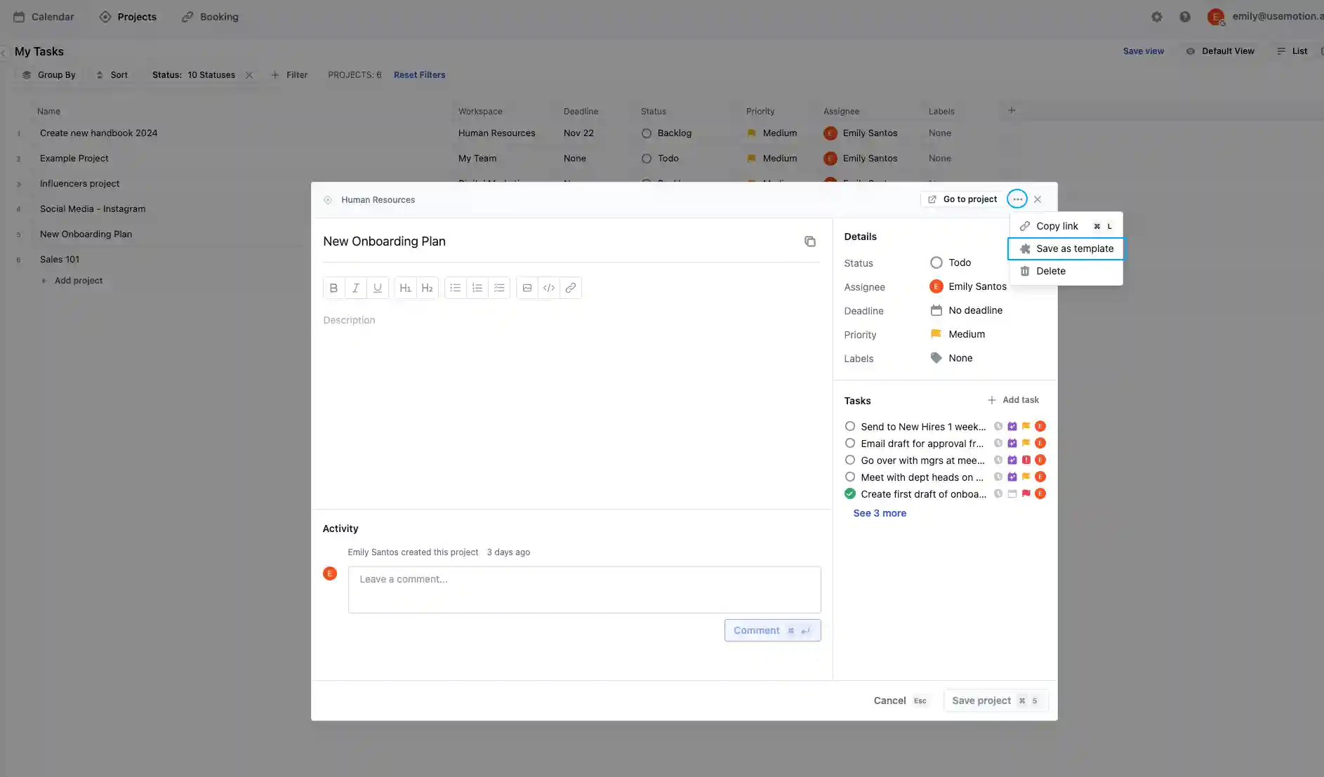 Create project templates with Motion