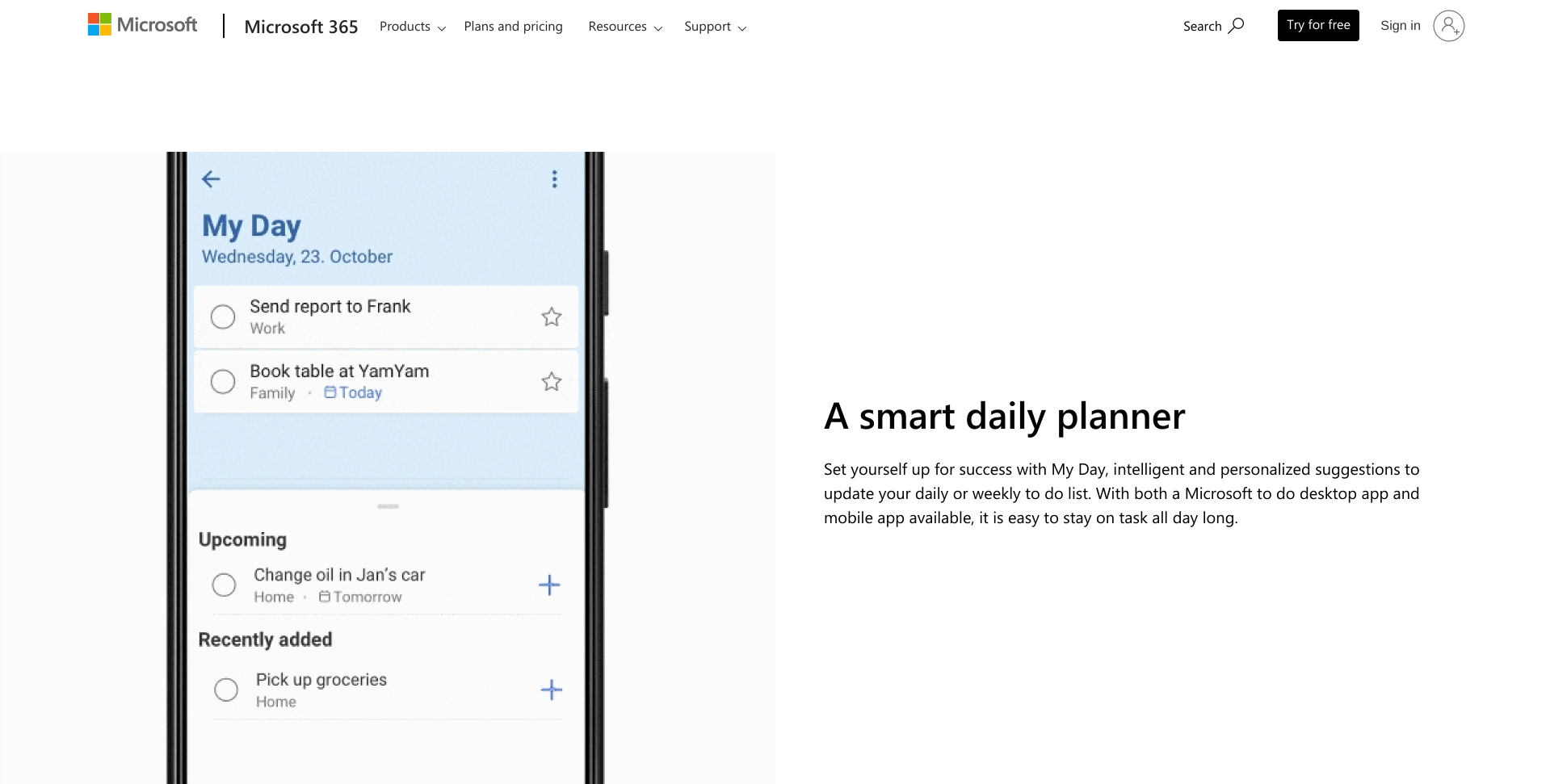 Screenshot of Microsoft To-Do page