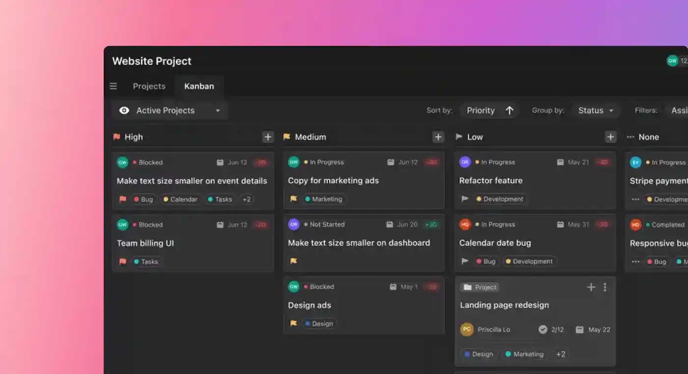 A page from Motion’s Project Manager