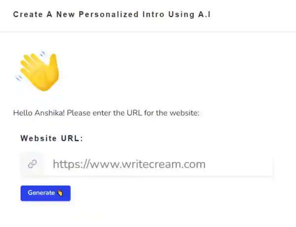 Screenshot showing Writecream interface
