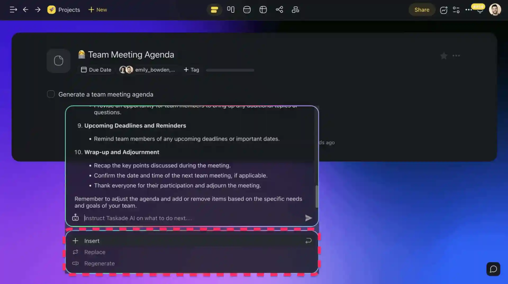 Screenshot of Taskade interface