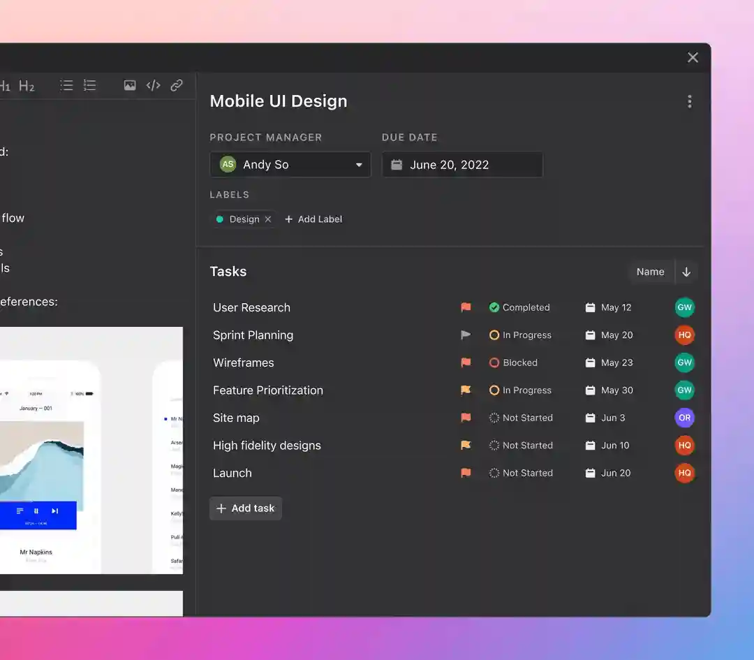 Track project goals and tasks