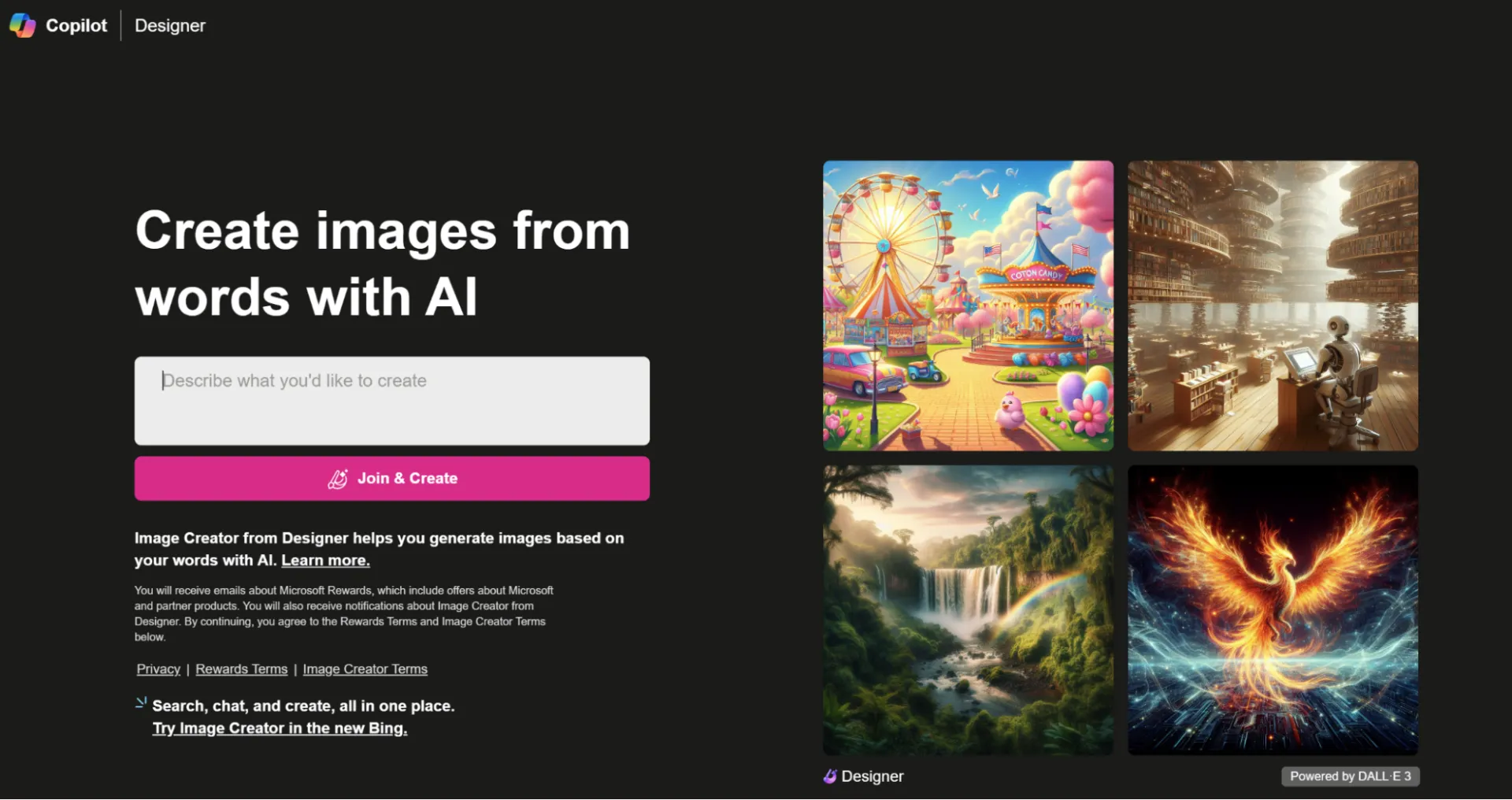 Screenshot of Image Creator by Microsoft