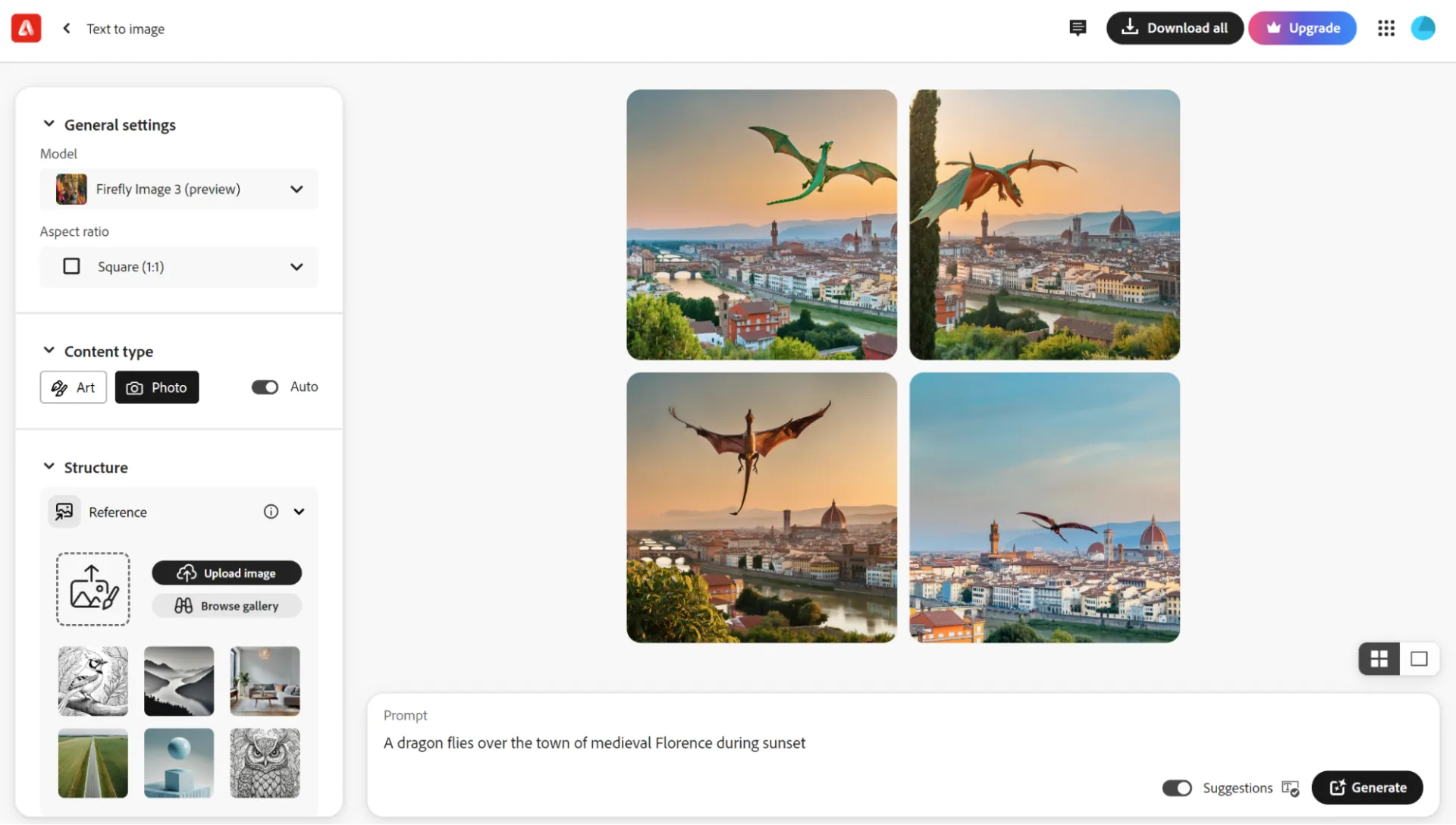 Screenshot of Adobe Firefly generating an image of medieval Florence