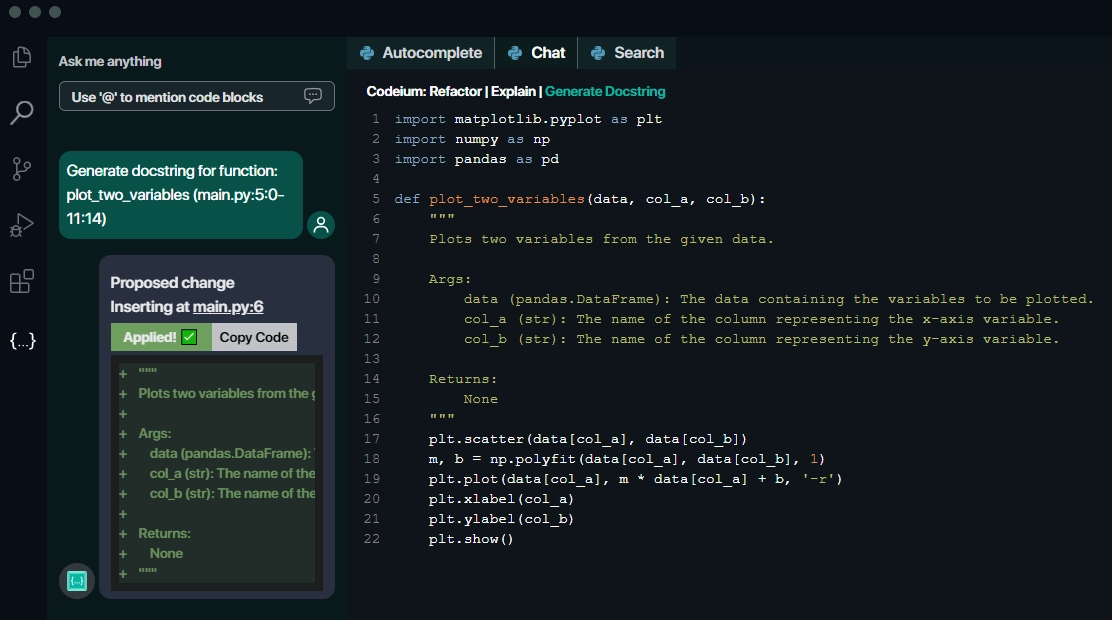 Code generation with Codeium