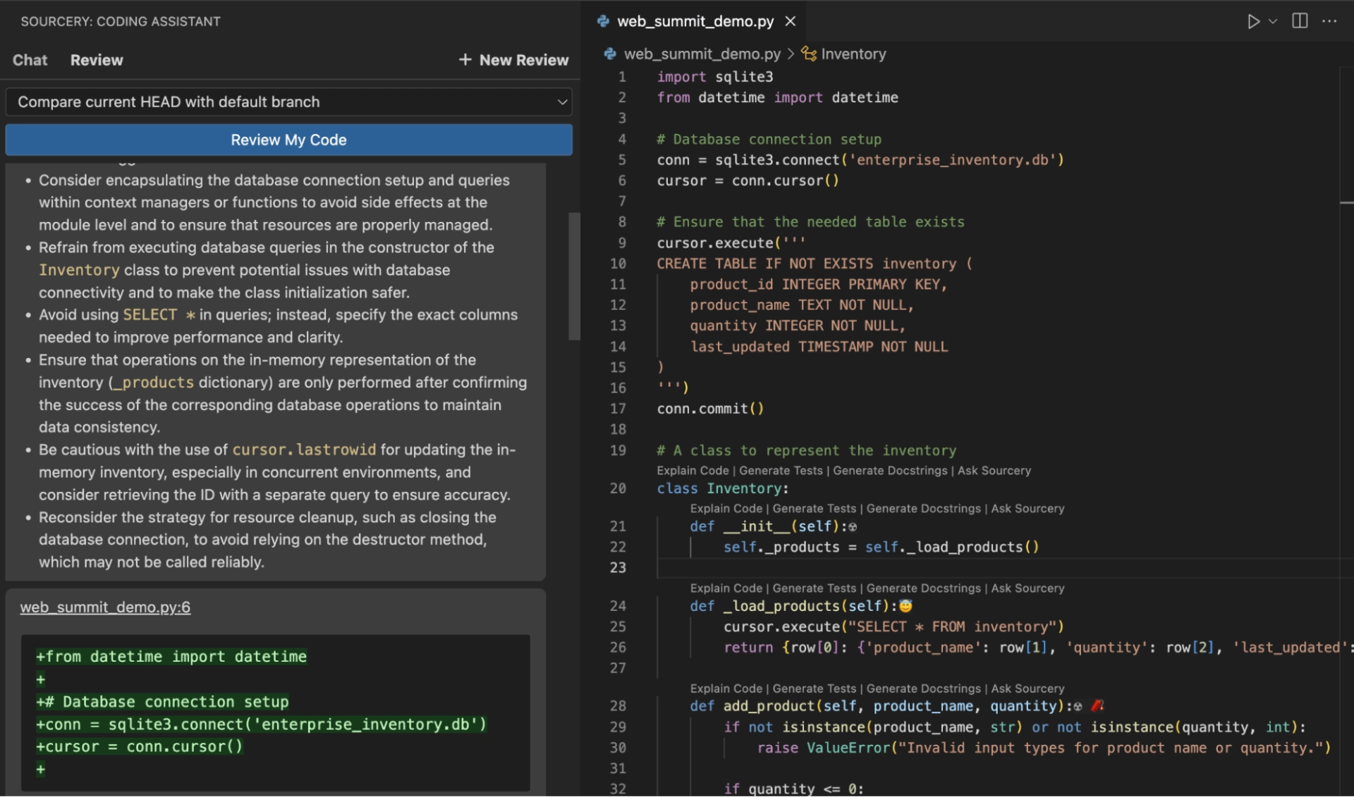 Sourcery code review for GitHub