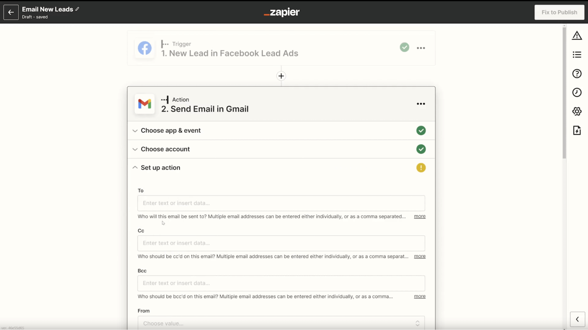 Screenshot of creating an automated marketing workflow in Zapier