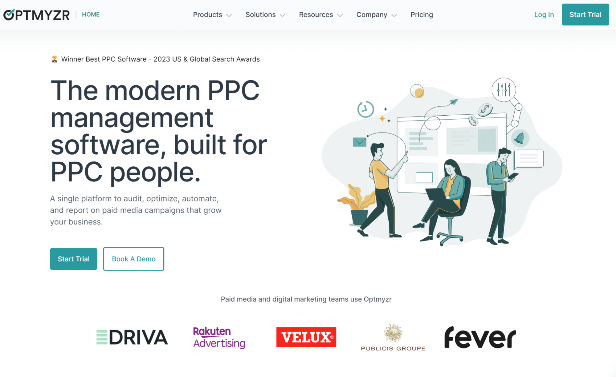 Screenshot of the Optmyzr homepage