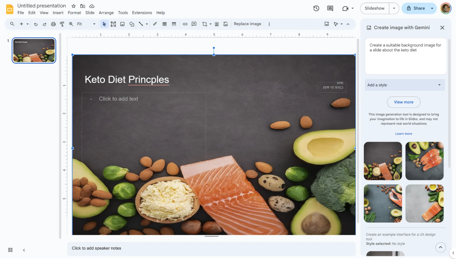 Background image in Google Slides generated by Gemini