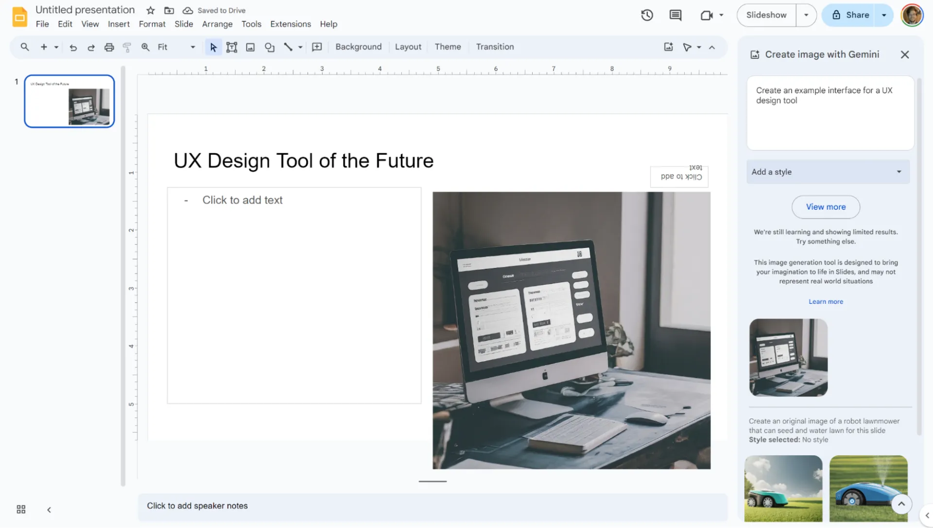 Screenshot of a UX design tool image generated by Google Gemini