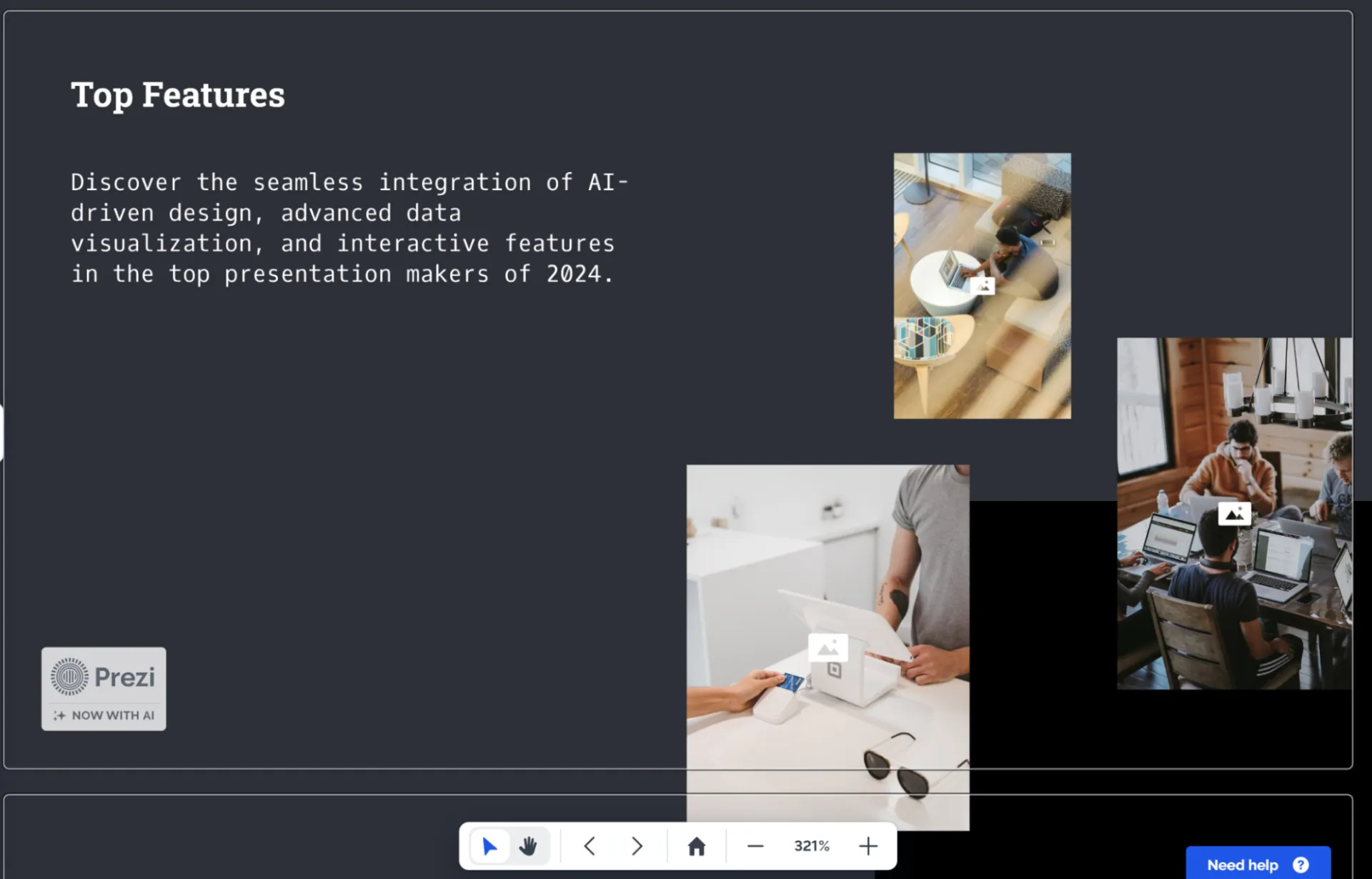 Individual frame in Prezi presentation about presentation makers