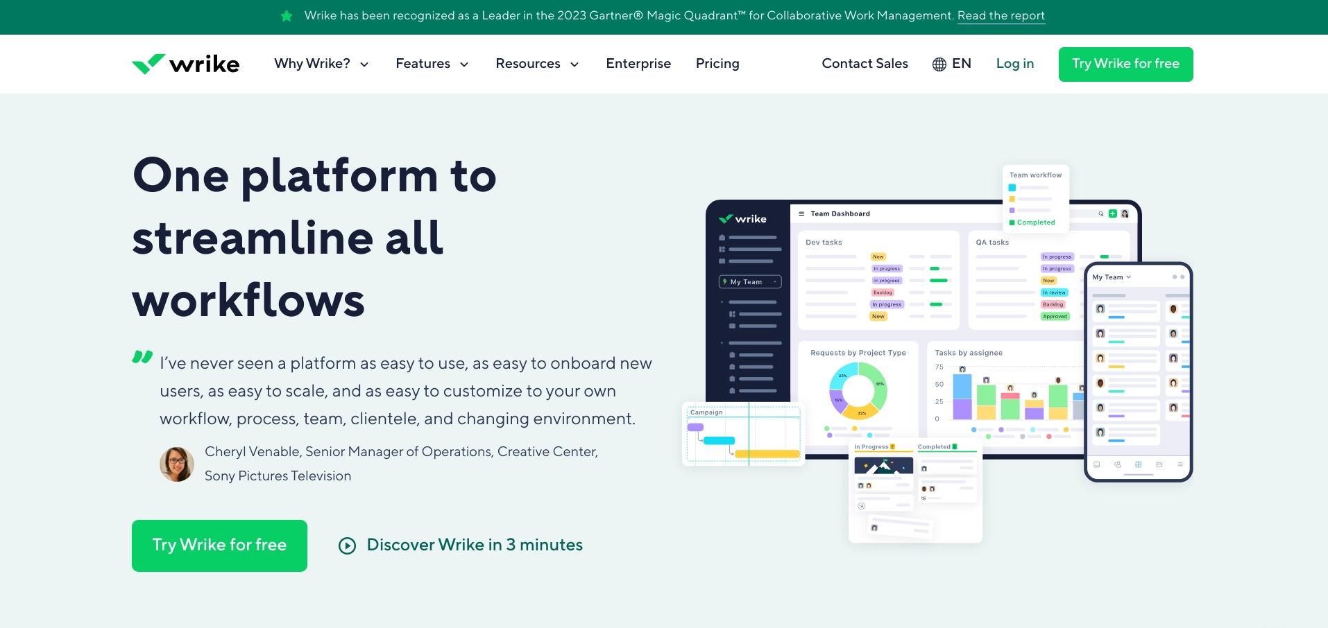 Screenshot of Wrike homepage