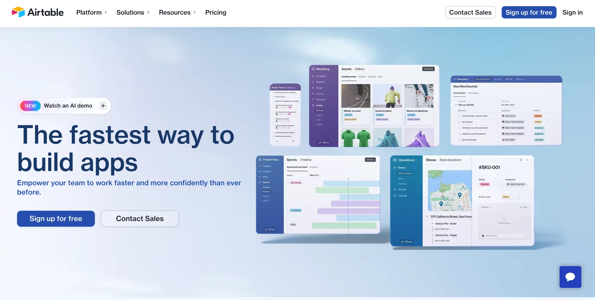 Screenshot of Airtable homepage