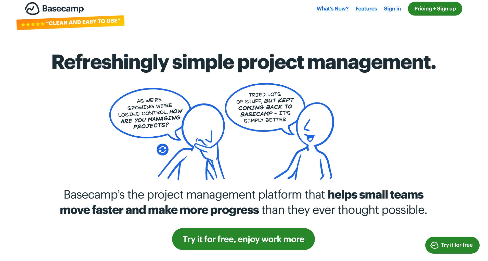 Screenshot of Basecamp homepage