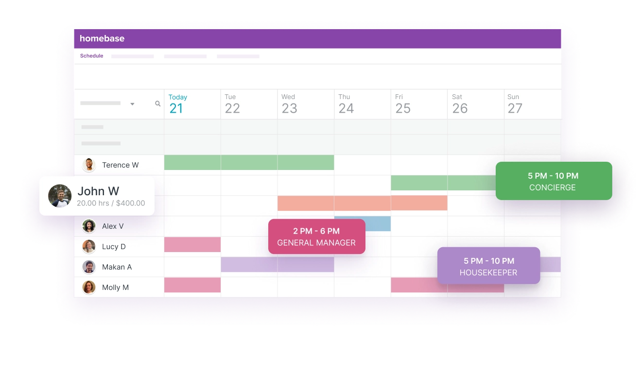 Homebase dashboard for scheduling shifts