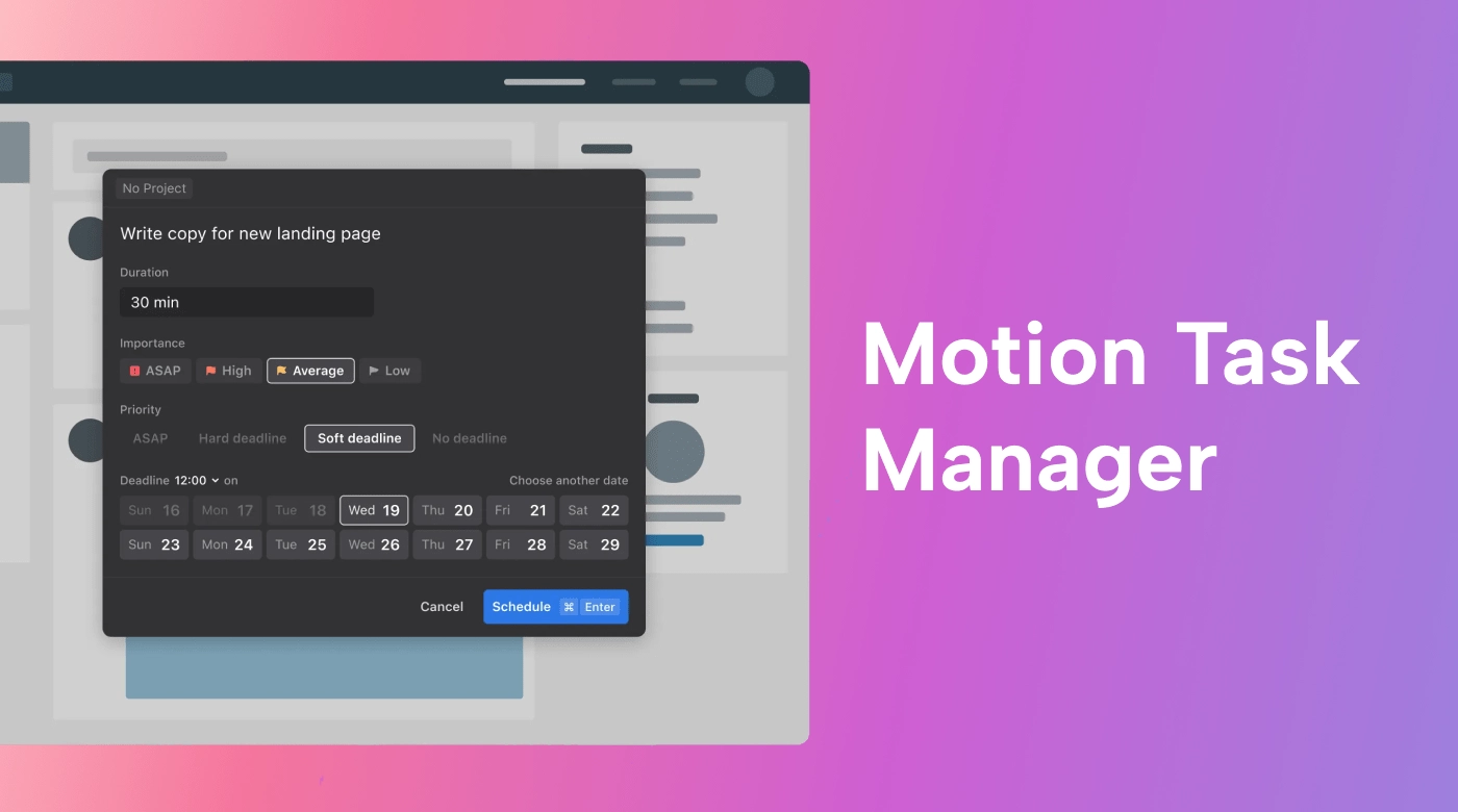 Screenshot of adding a task to Motion