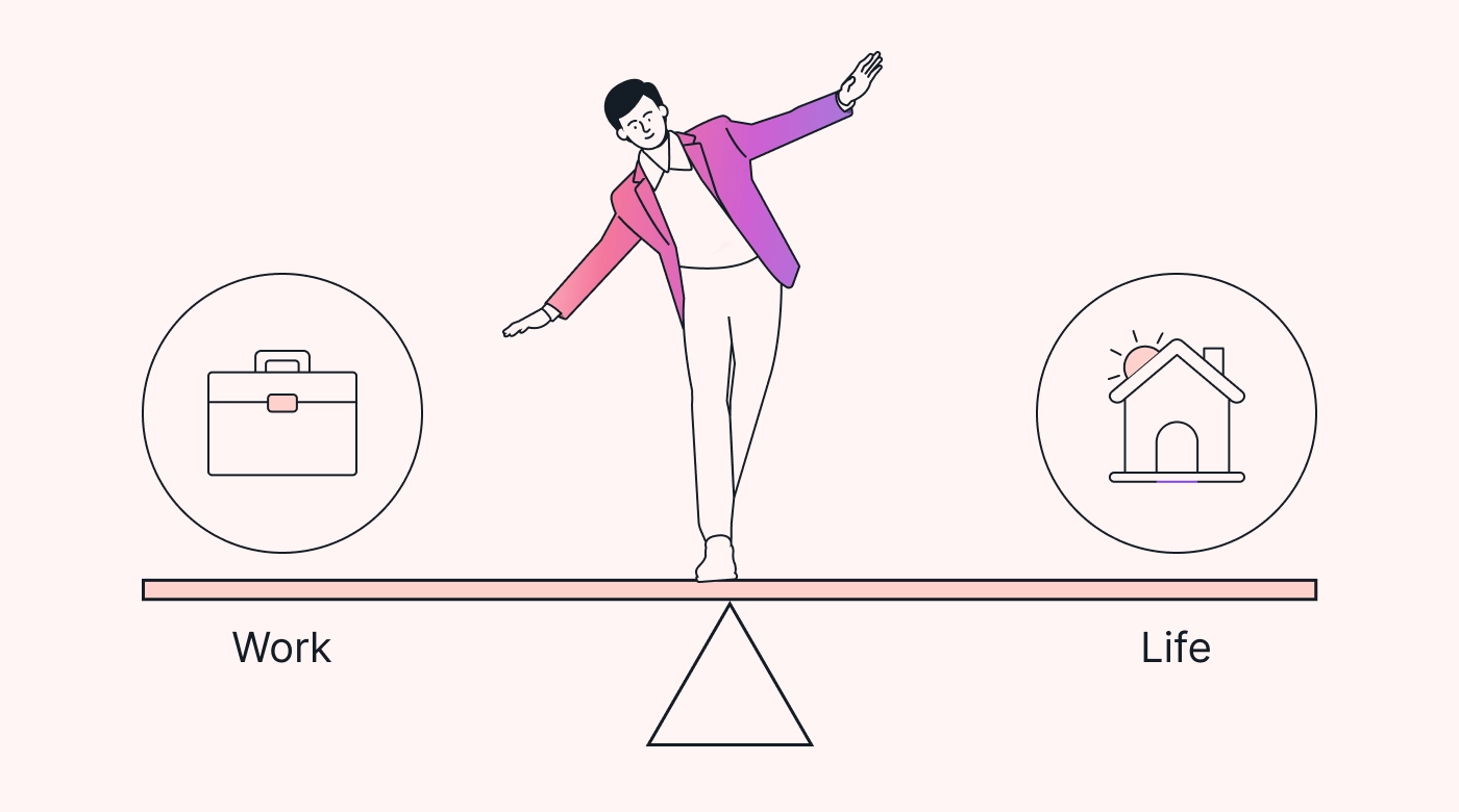 Employee balancing work and life on a teeter totter