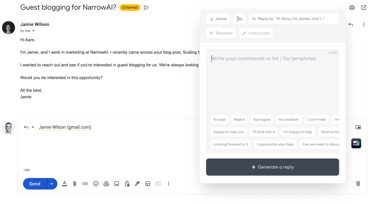 Flowrite draft generation example