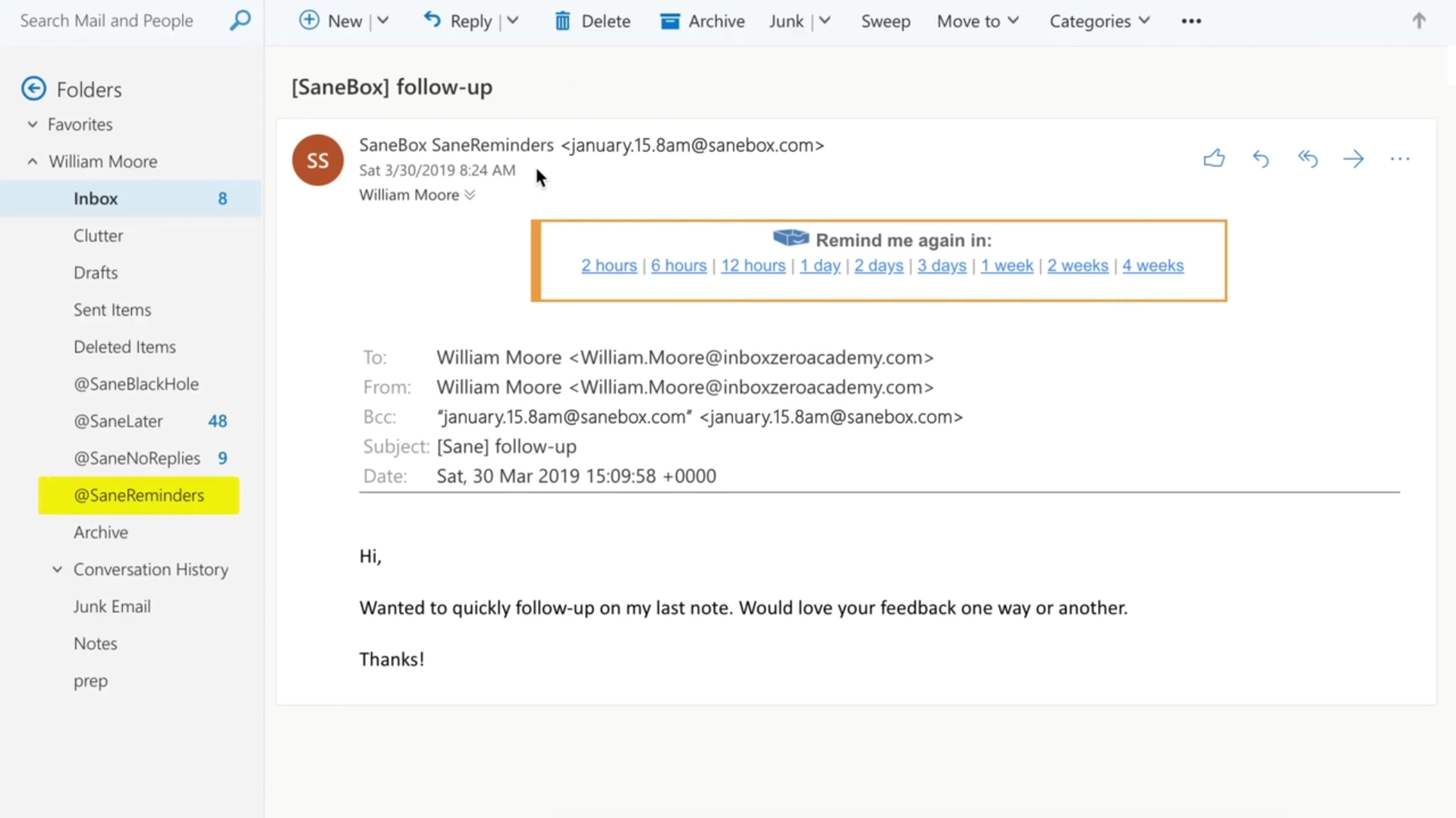 SaneBox email follow-up