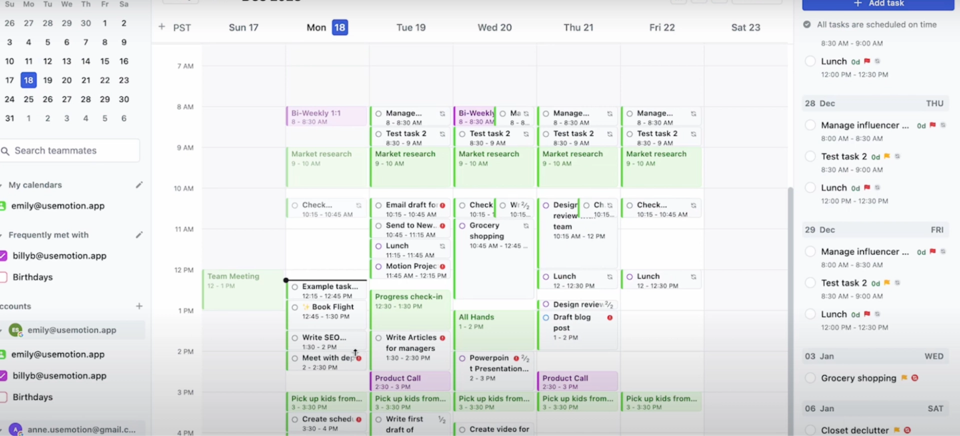 An overview of the Motion calendar app