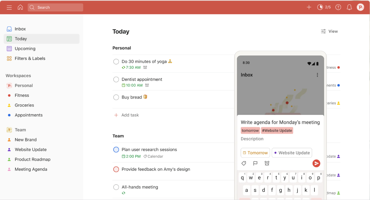 Screenshot of Todoist homepage