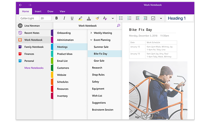 Screenshot from OneNote homepage