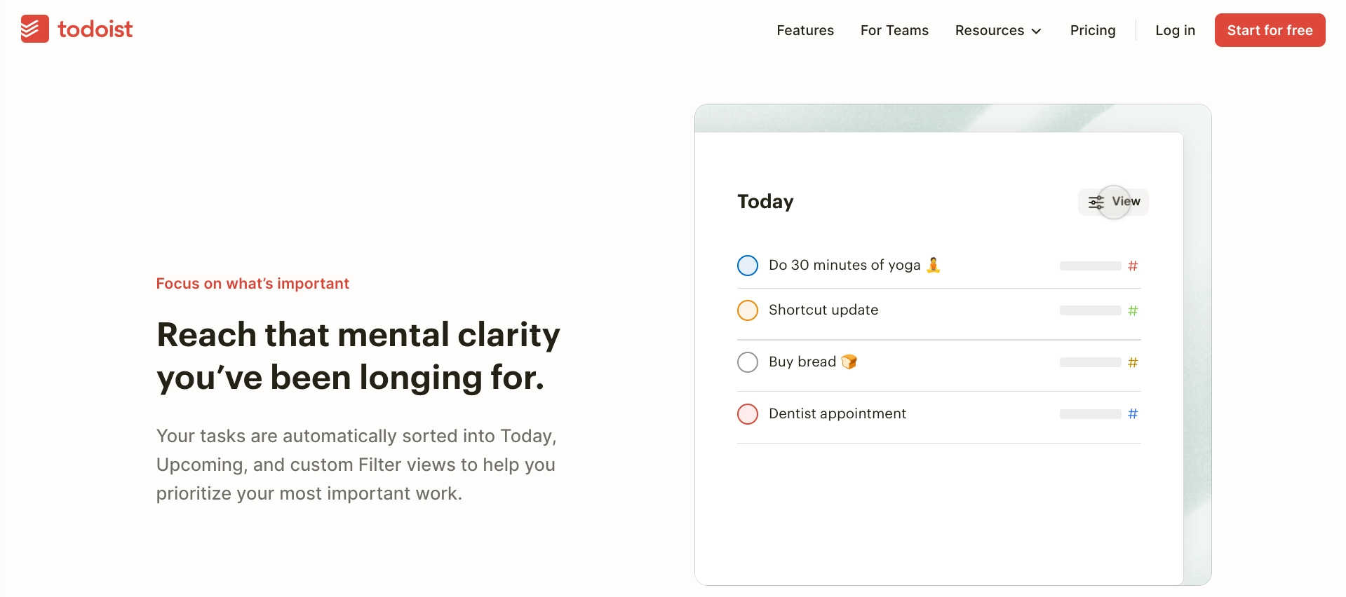 Screenshot of Todoist homepage