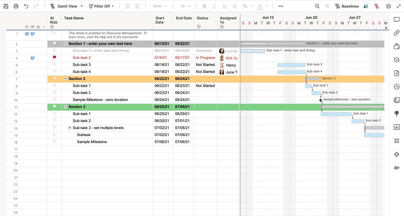 Smartsheet Gantt chart view