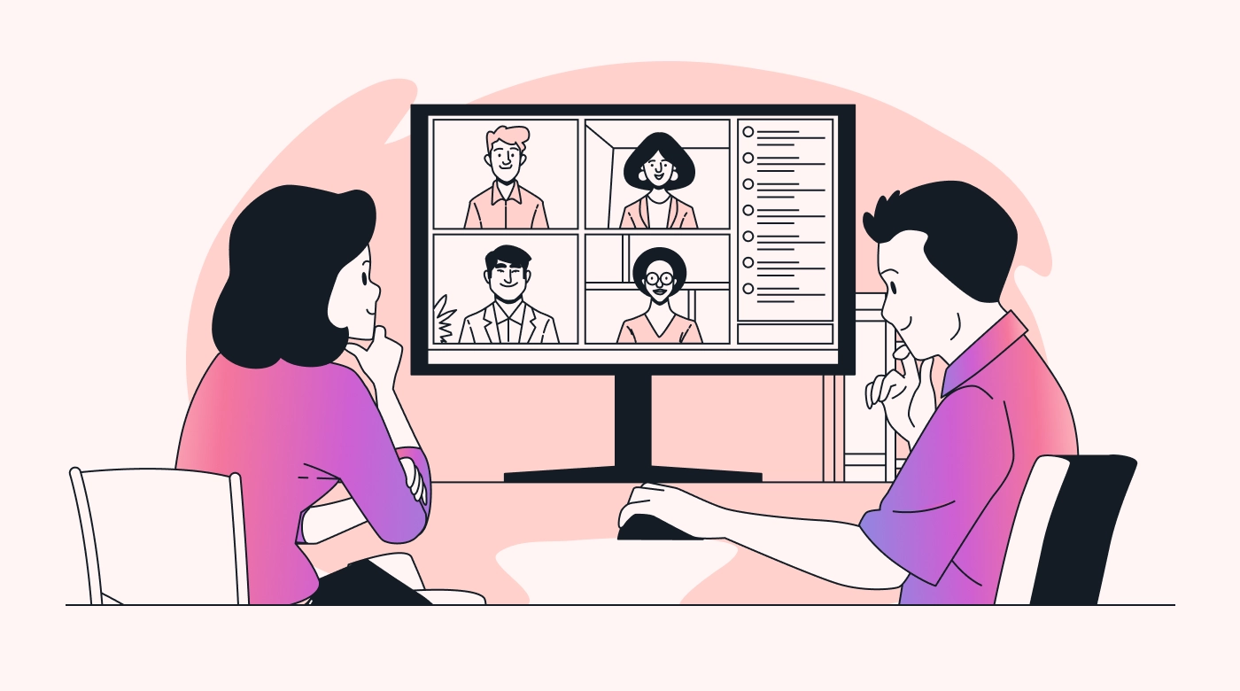 Employees collaborating via video