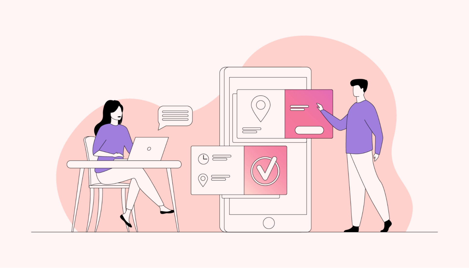 Illustration of people using a booking app