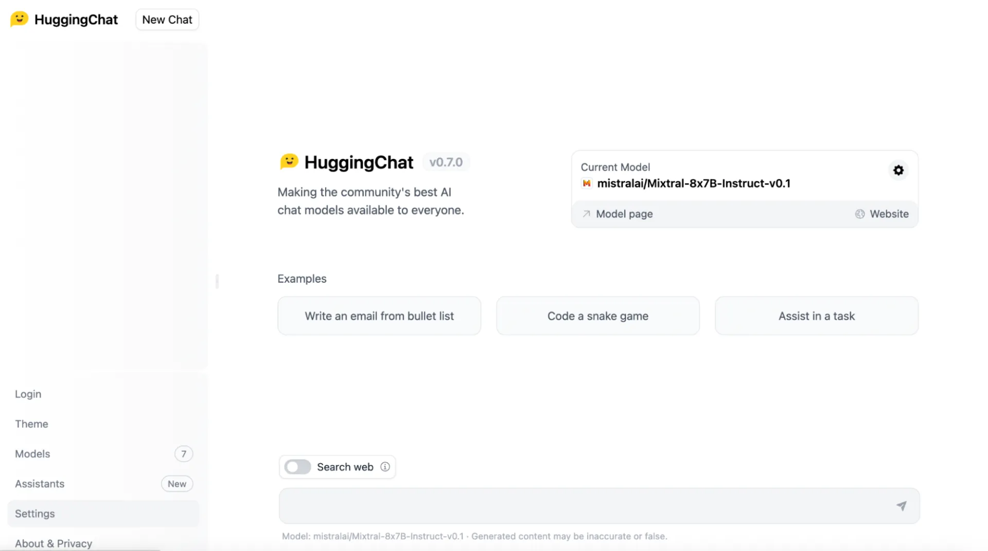HuggingChat interface