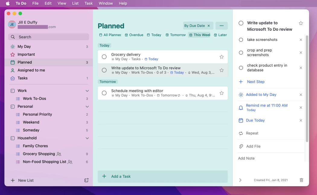 Microsoft To Do dashboard