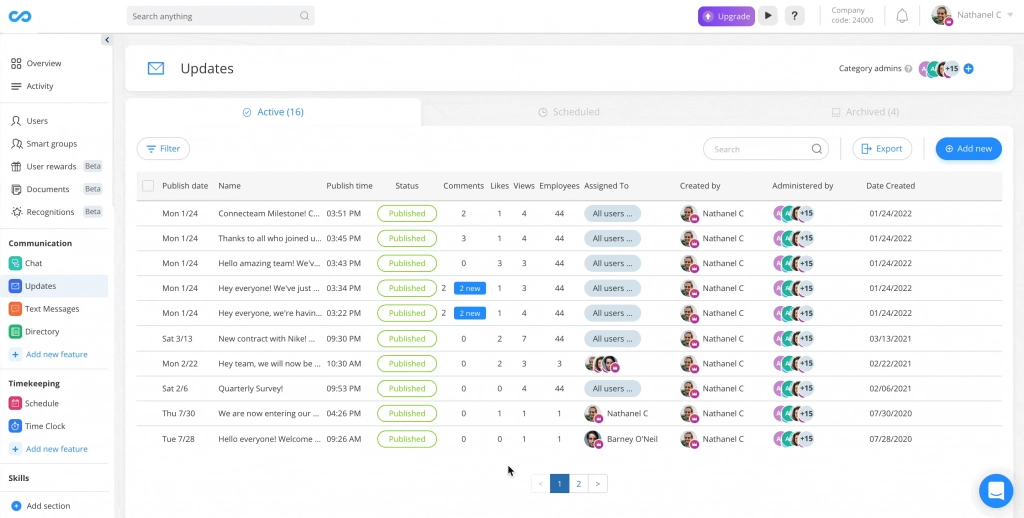 Connecteam dashboard for task management