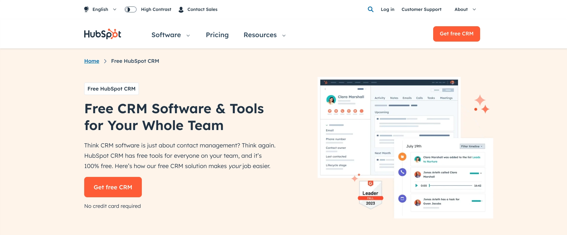 Hubspot CRM product page