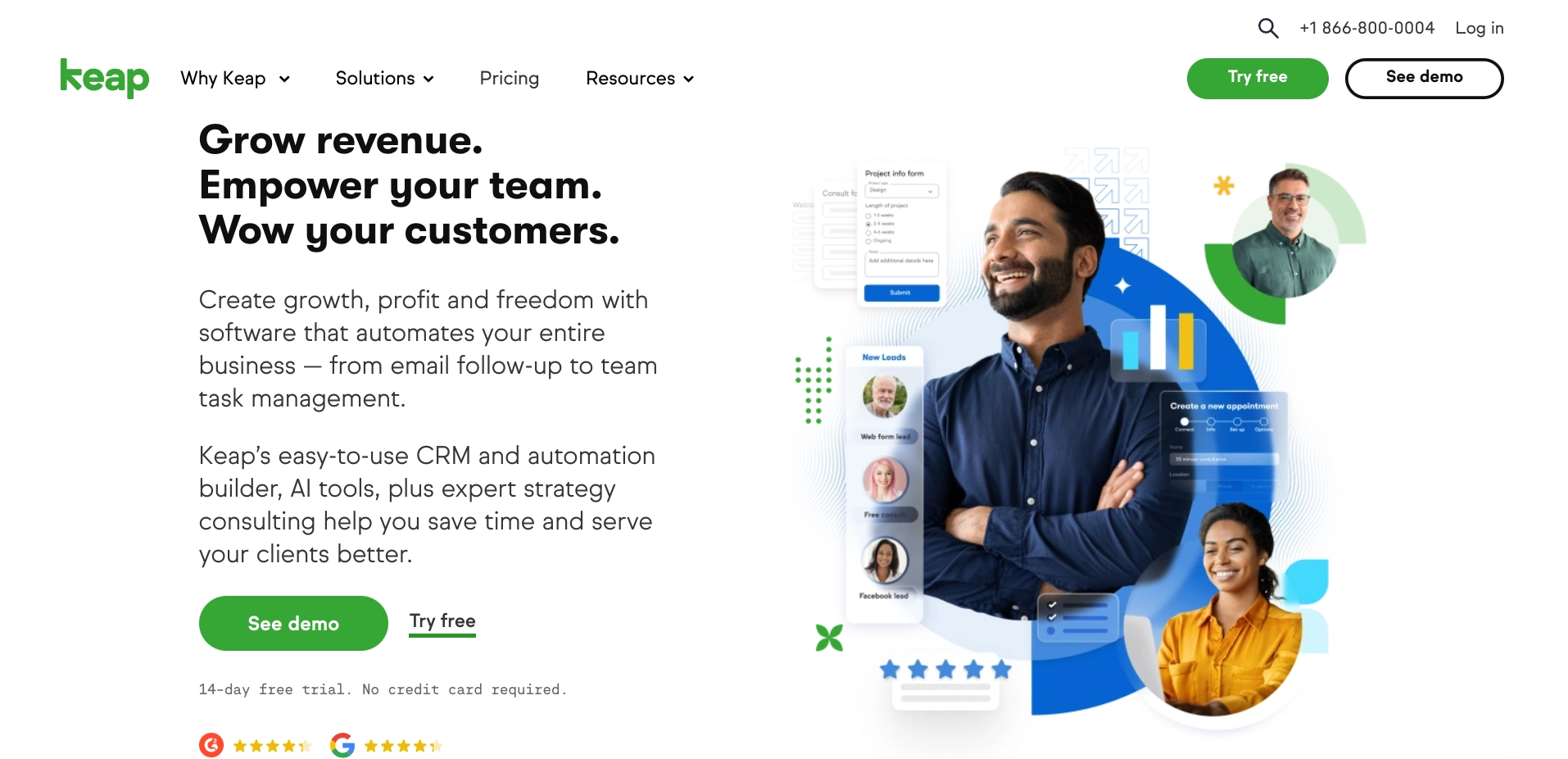Screenshot of Keap homepage