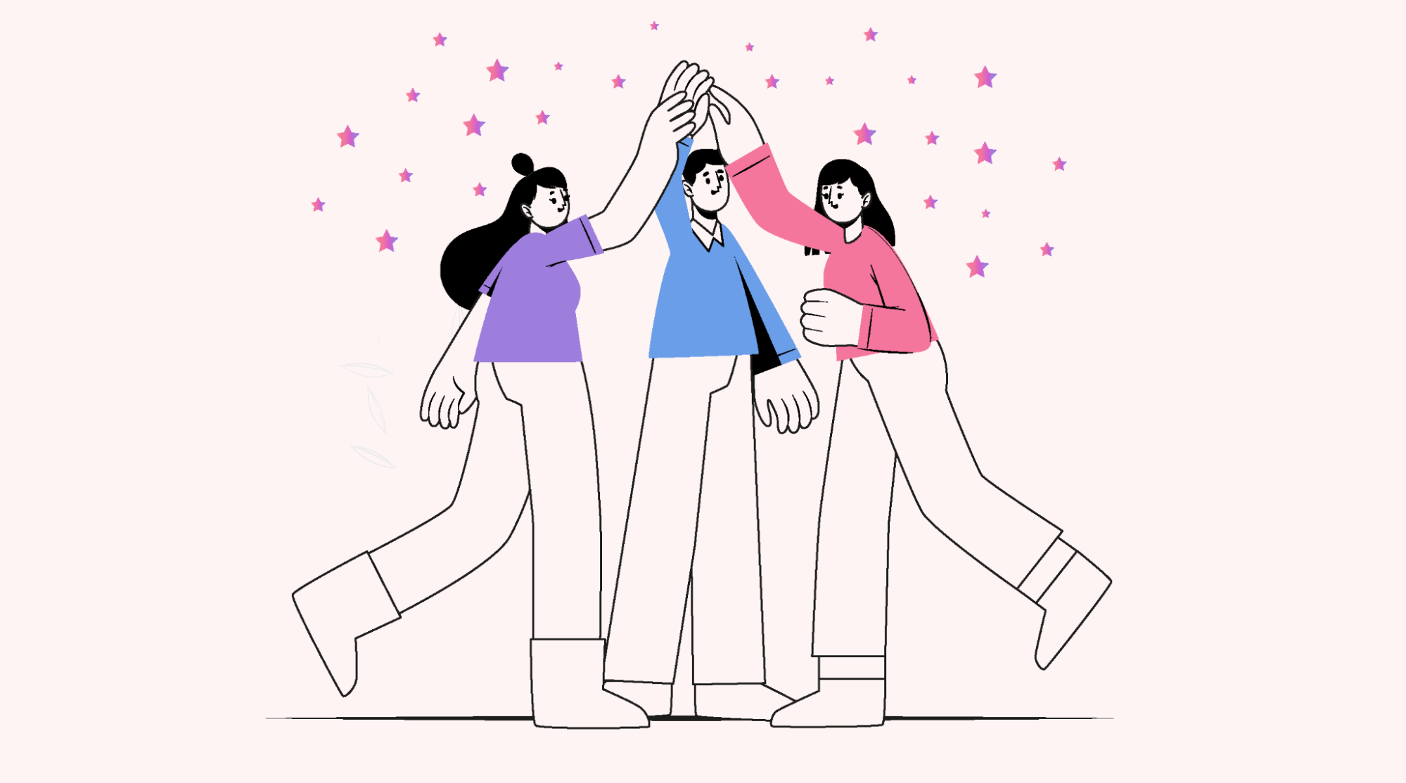 Three employees engaged and happy