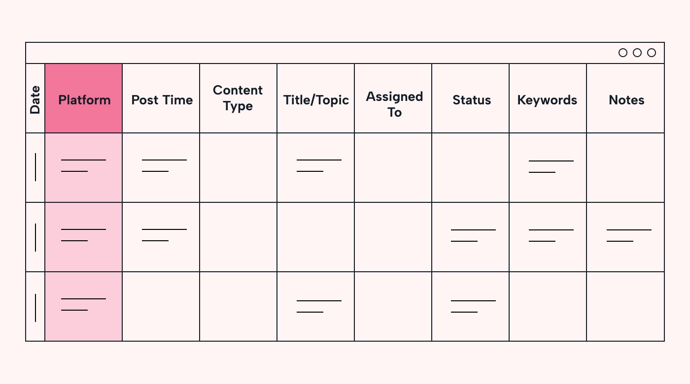 A spreadsheet for content tracking