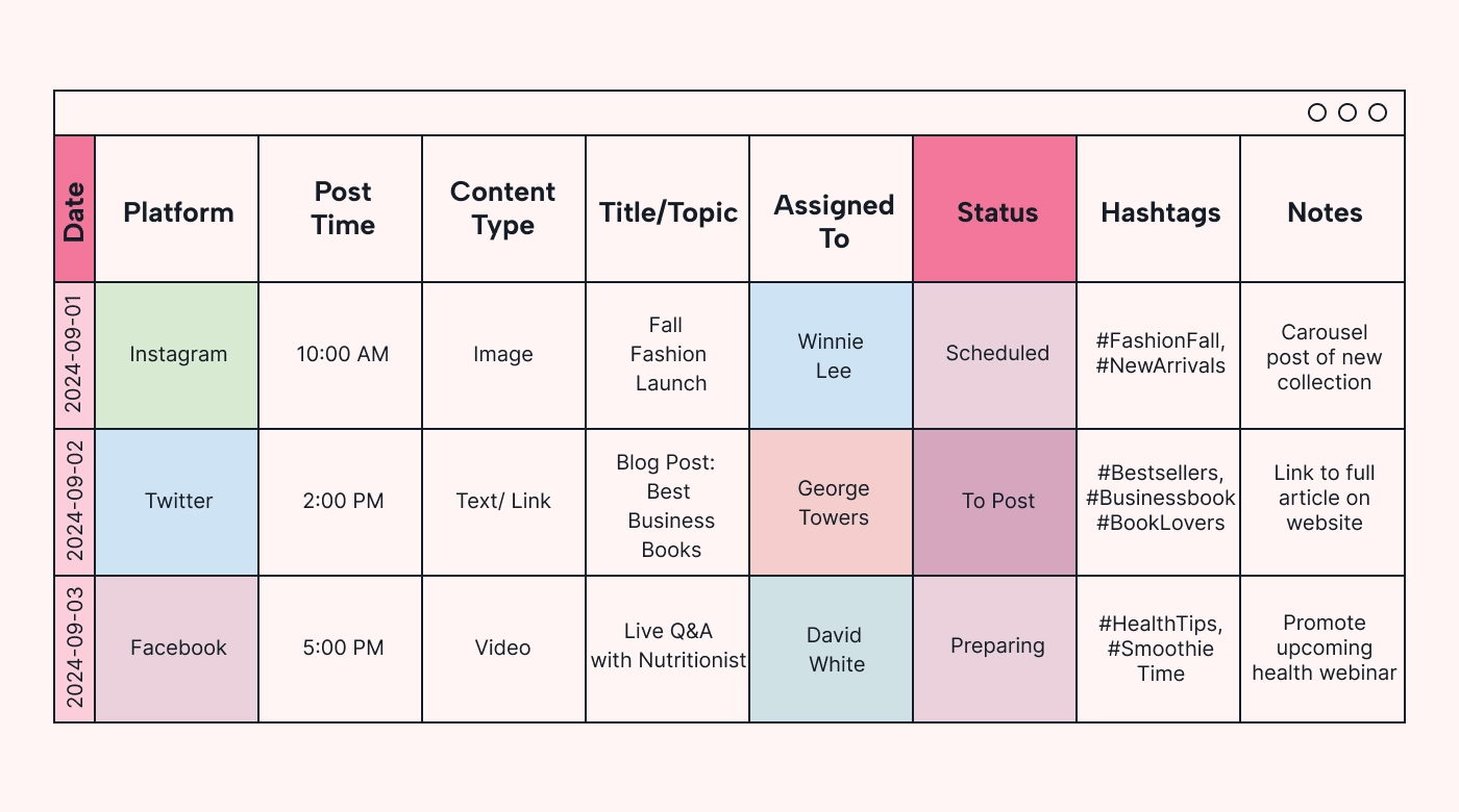 A social media calendar template